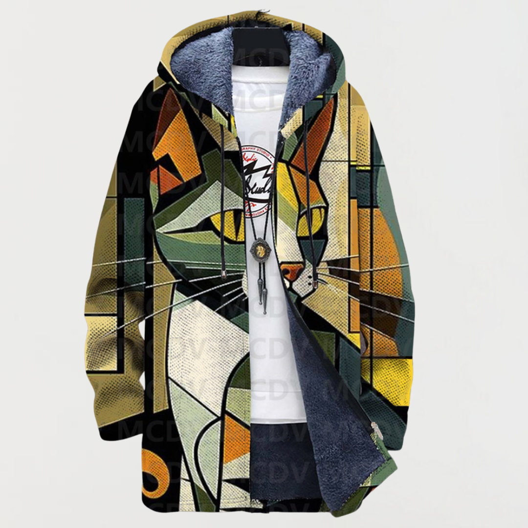 Cardigan with Geometric Cat Pattern