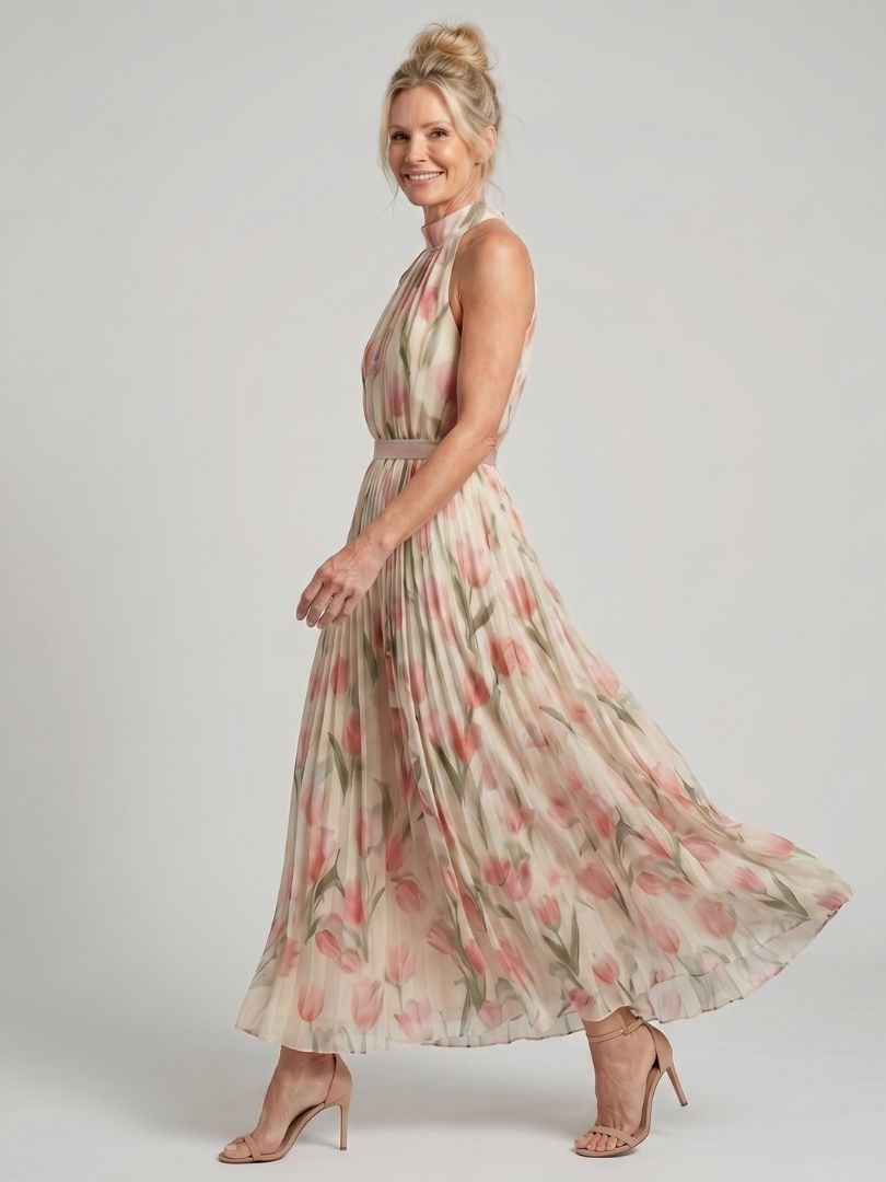 Aurelle Halter Neck Floral Midi Dress
