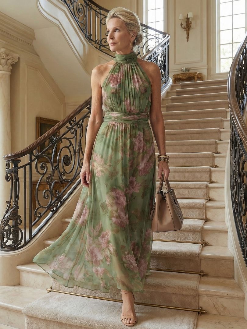 Mirelle Gathered Halter Midi Dress