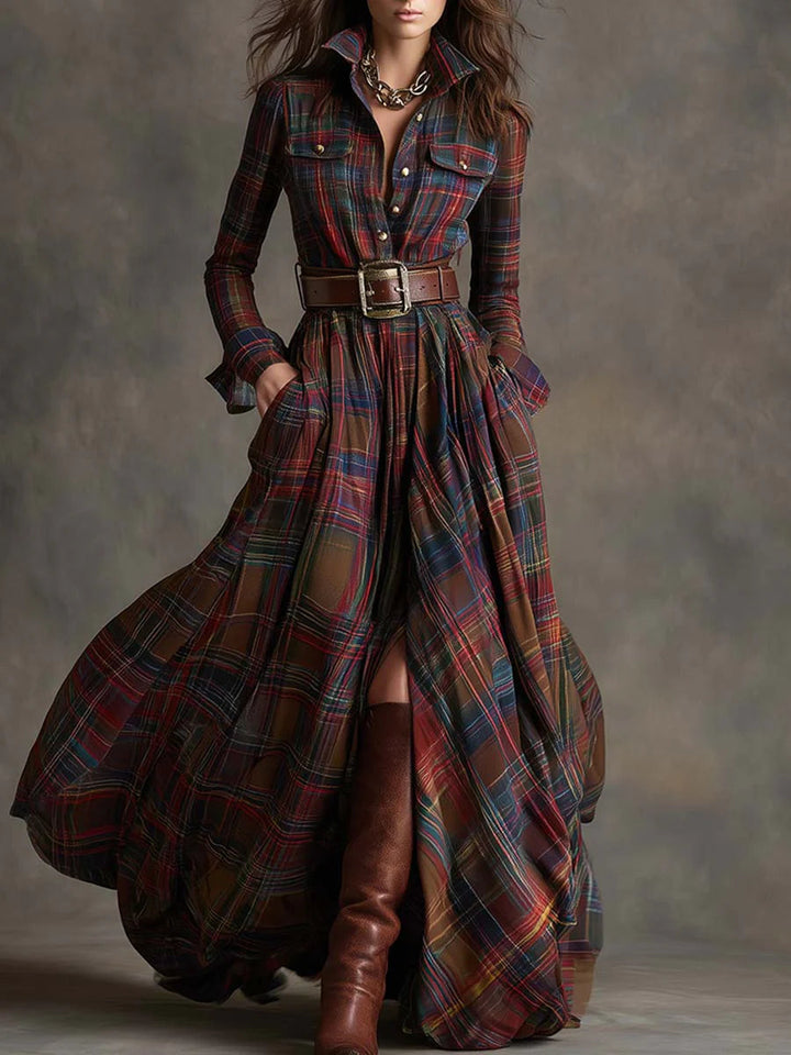 Beatriz | Long Checkered Dress with Belt