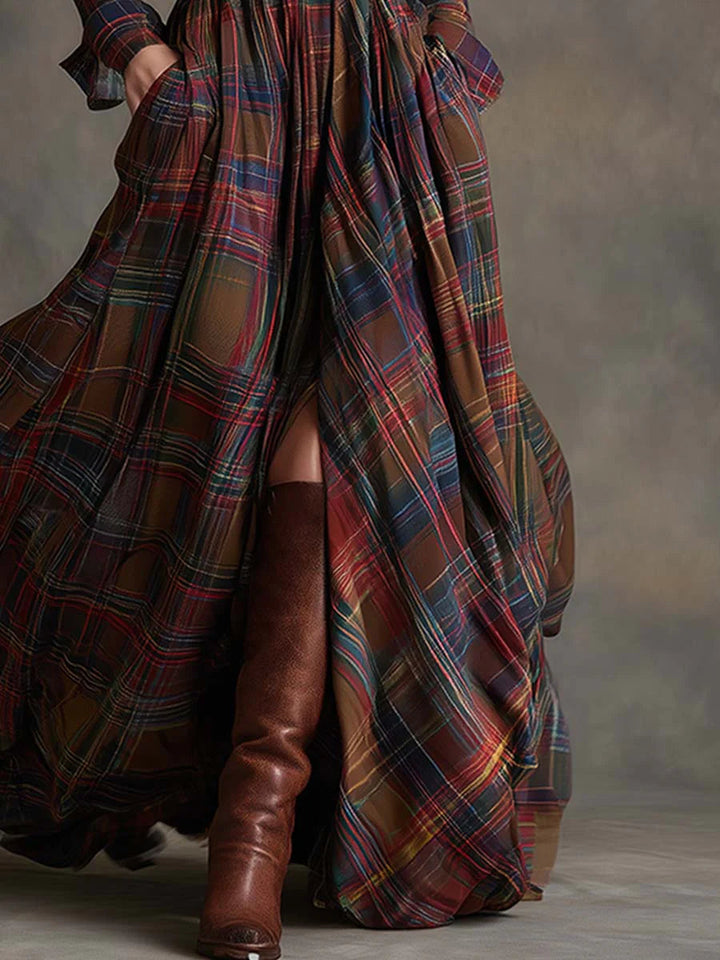 Beatriz | Long Checkered Dress with Belt