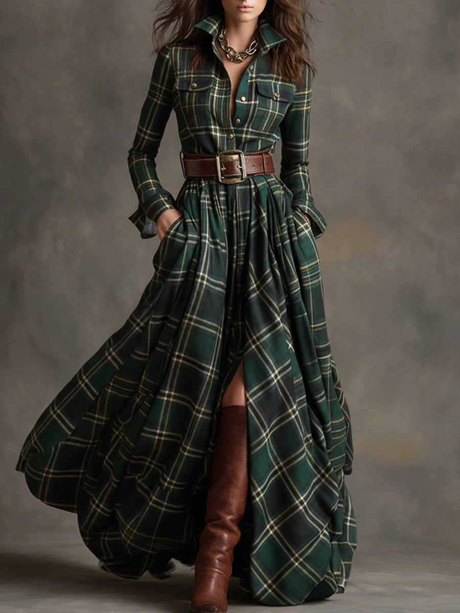 Beatriz | Long Checkered Dress with Belt
