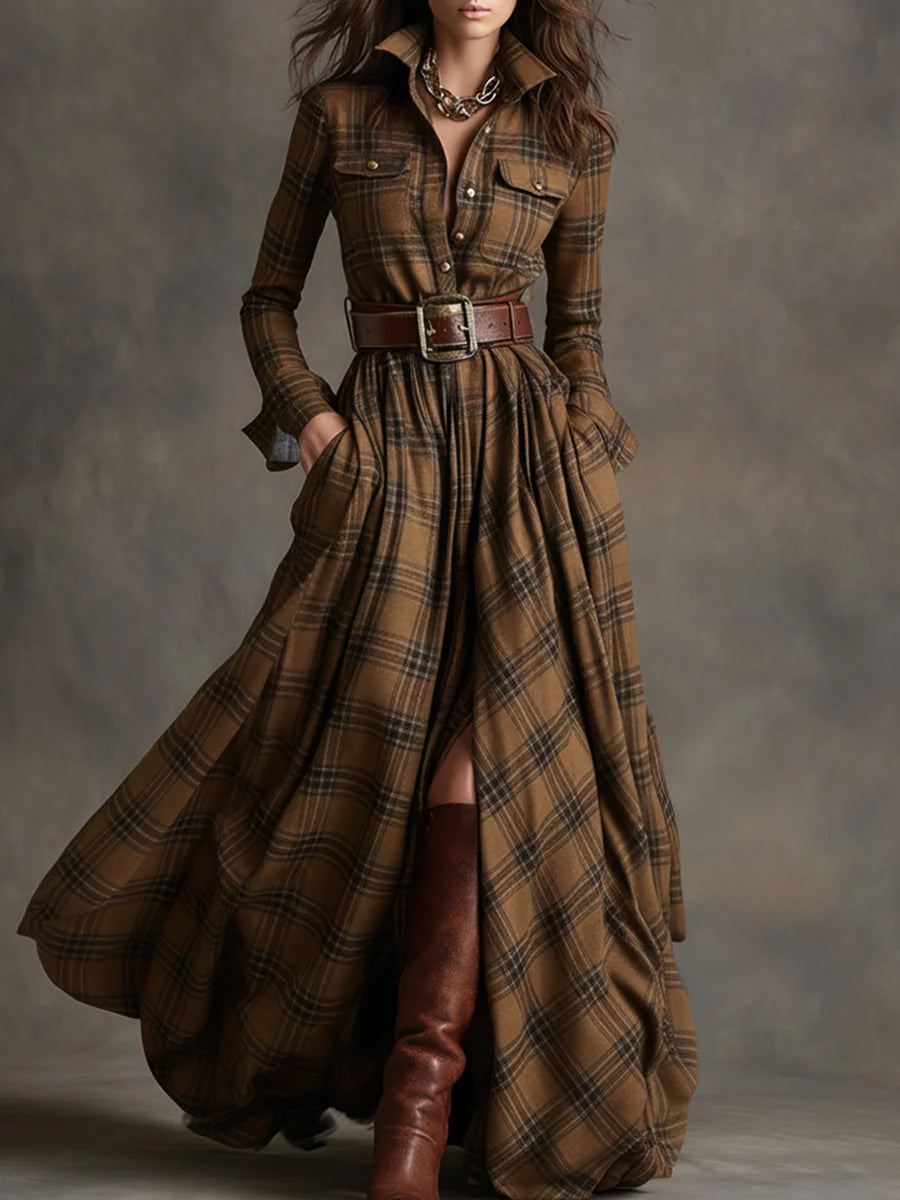 Beatriz | Long Checkered Dress with Belt