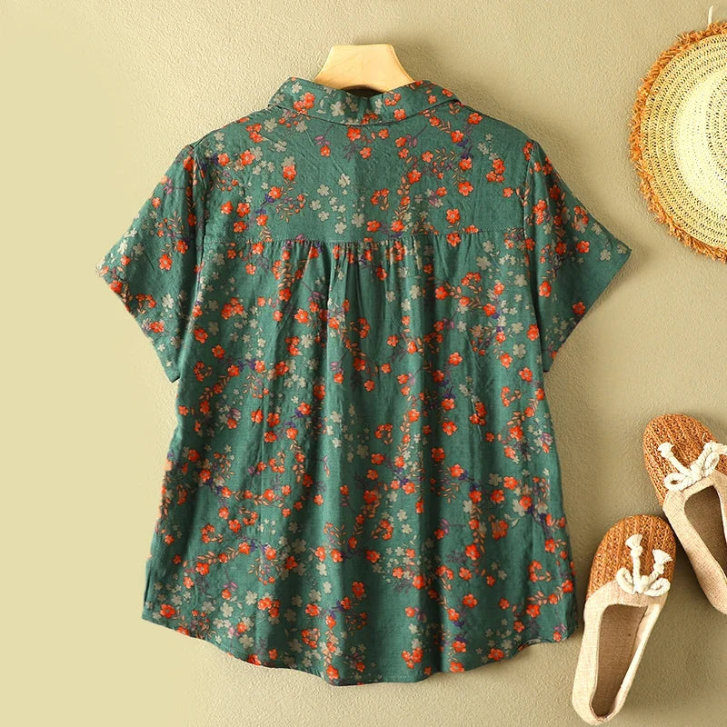 Olive Vintage Floral Summer Shirt