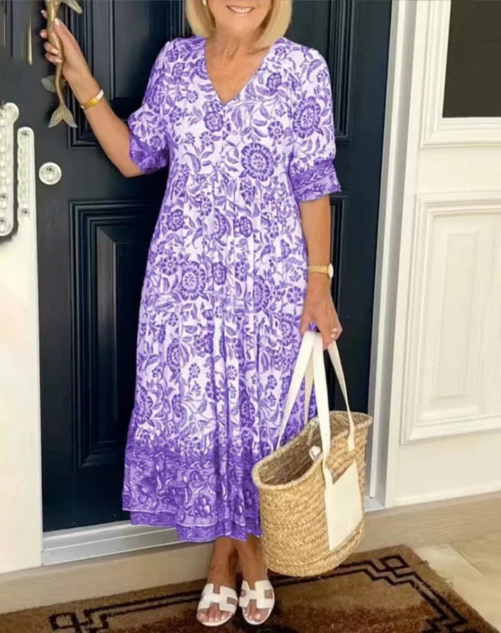 Penelope Elegant Floral V-Neck Dress