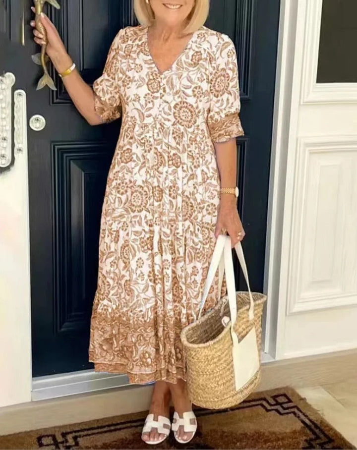 Penelope Elegant Floral V-Neck Dress