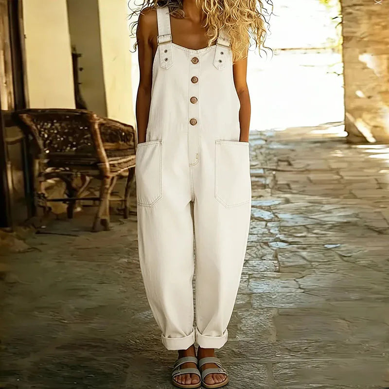 Saylor - Vintage Soft Cotton Denim-Look Overalls with Adjustable straps