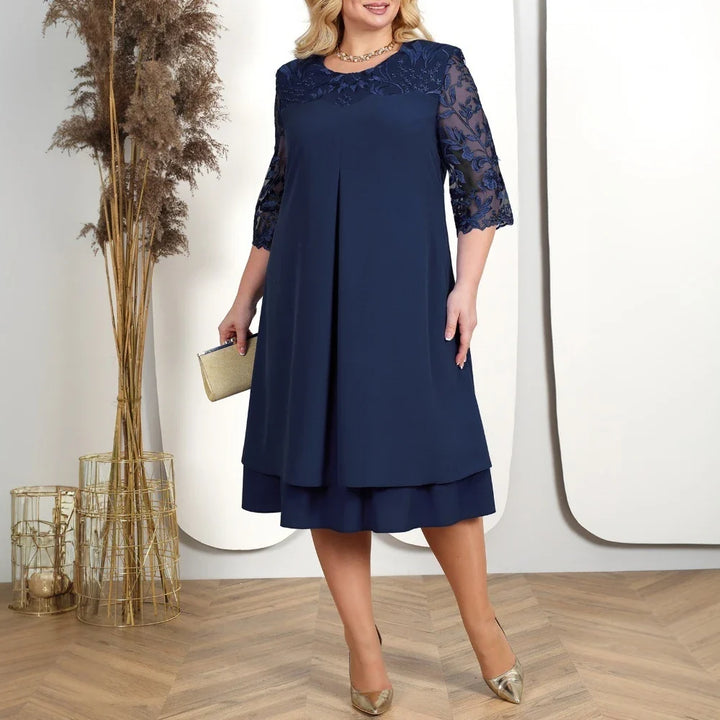 Erline Elegant Chiffon Lace Midi Dress