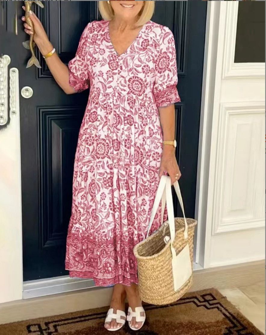 Penelope Elegant Floral V-Neck Dress