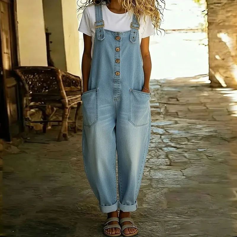 Saylor - Vintage Soft Cotton Denim-Look Overalls with Adjustable straps