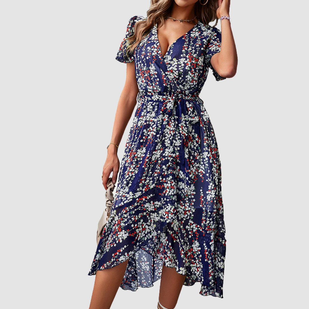 Jamie Casual Printed Petal Sleeve Dress