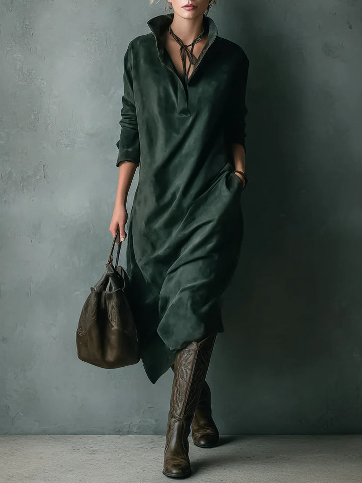 Elvira Relaxed Velvet Dress with Pockets