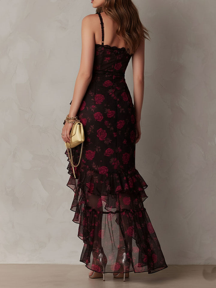 Lowe | Floral Ruched Ruffle Hem Dress