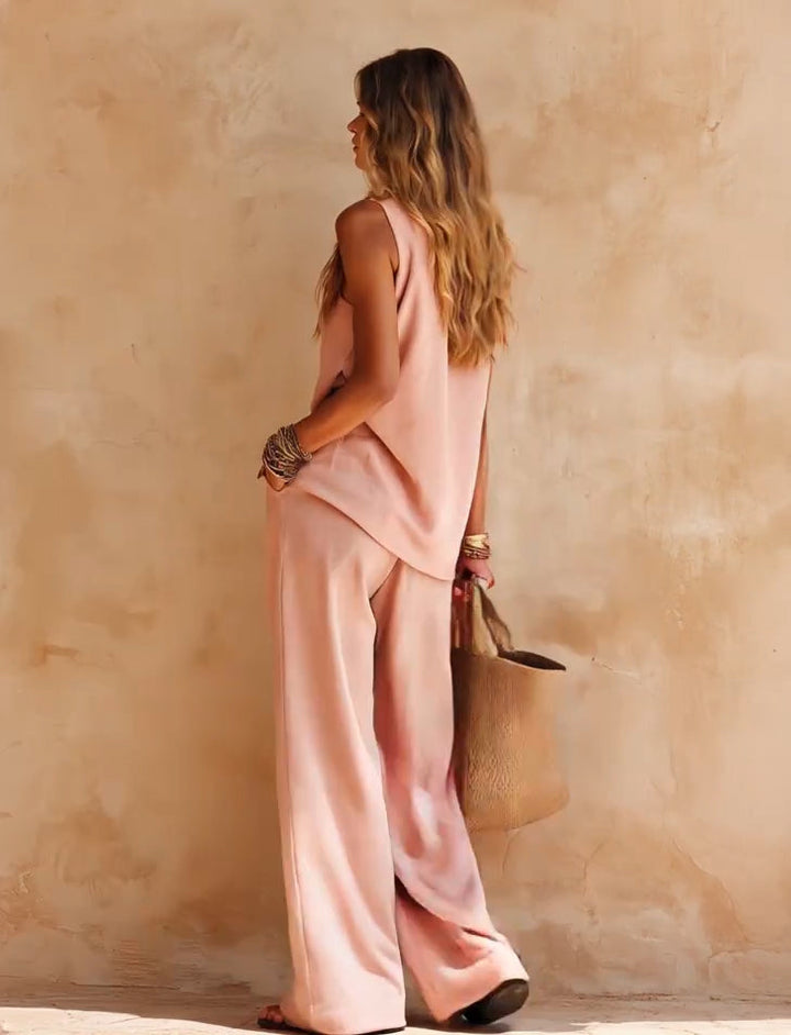 Sasha | Set Casual Top Sleeveless Pink One-Shoulder and Pants