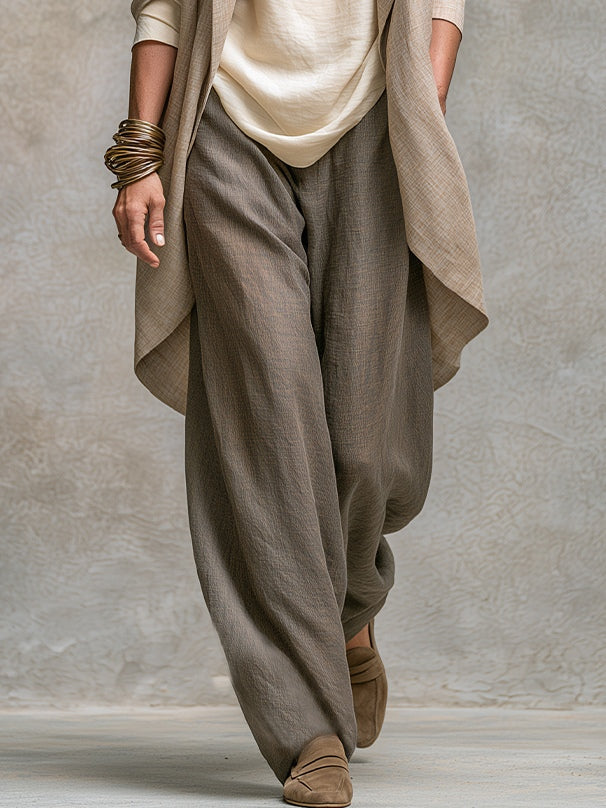 Costanza | Elegant Three-Piece Set in Beige and Gray with Layered Palazzo Trousers