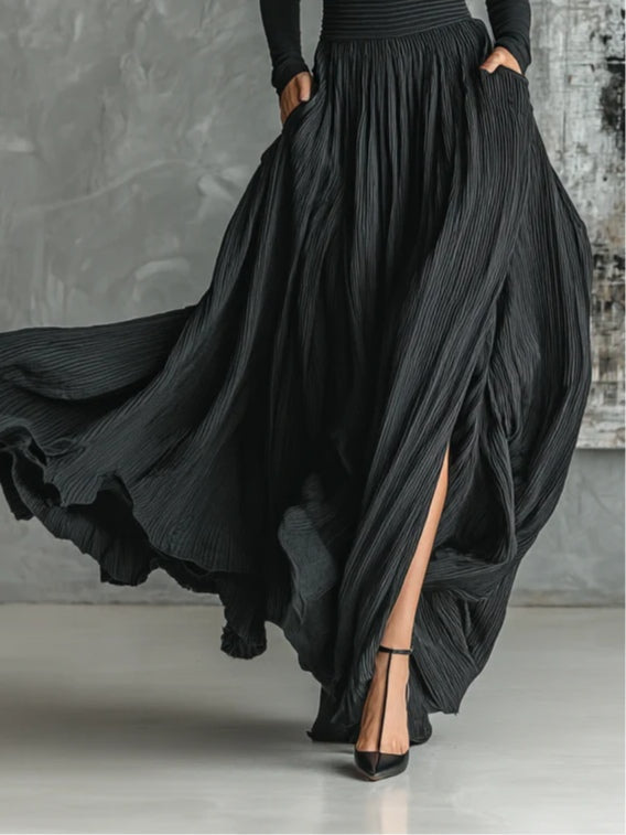 Cybele Black Turtleneck & Pleated Skirt Set