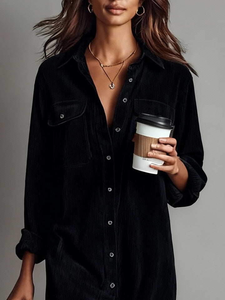 Ruby | Midi Corduroy Dress with Double Breasted Pockets and Single Button