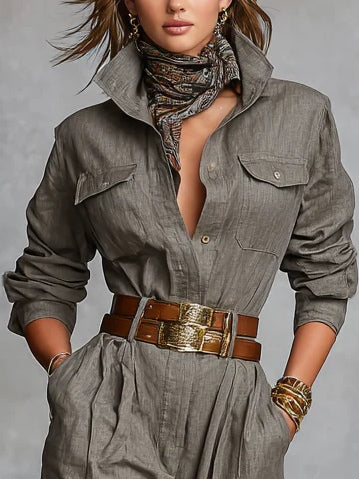Jenna | Cotton and Linen Long Sleeve Jumpsuit