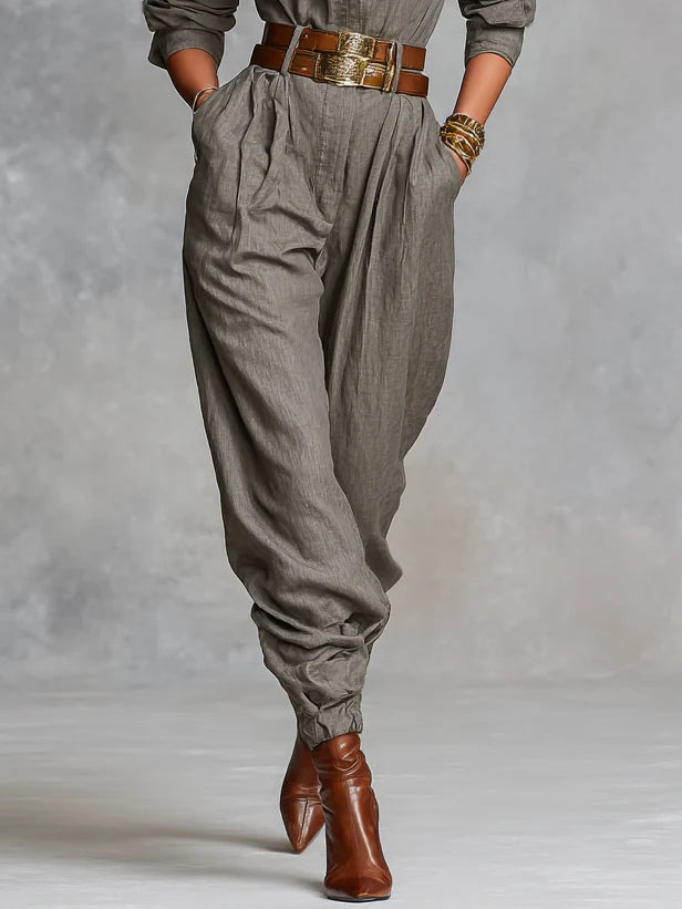 Jenna | Cotton and Linen Long Sleeve Jumpsuit