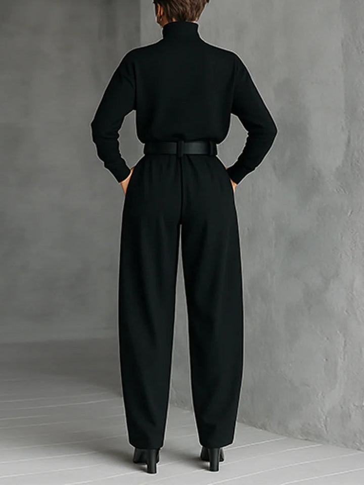 Belly | Two-piece set with long-sleeve high-neck black top and straight-leg pants (including belt)