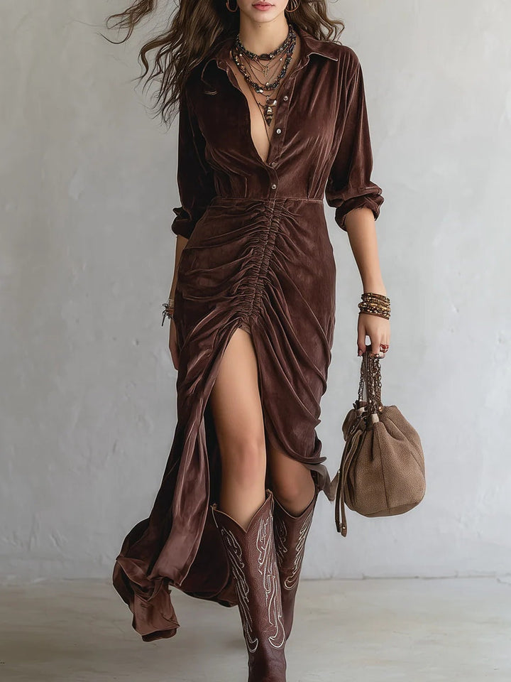 Kate Vintage Pleated Velvet Midi Dress