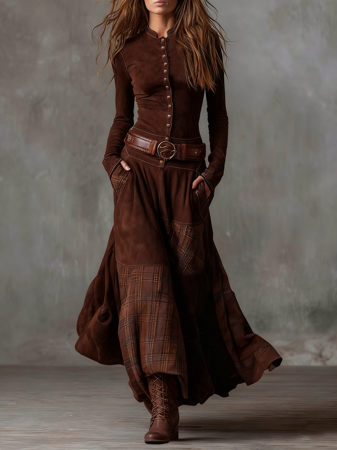 Izabella Suede Maxi Dress + Free Belt