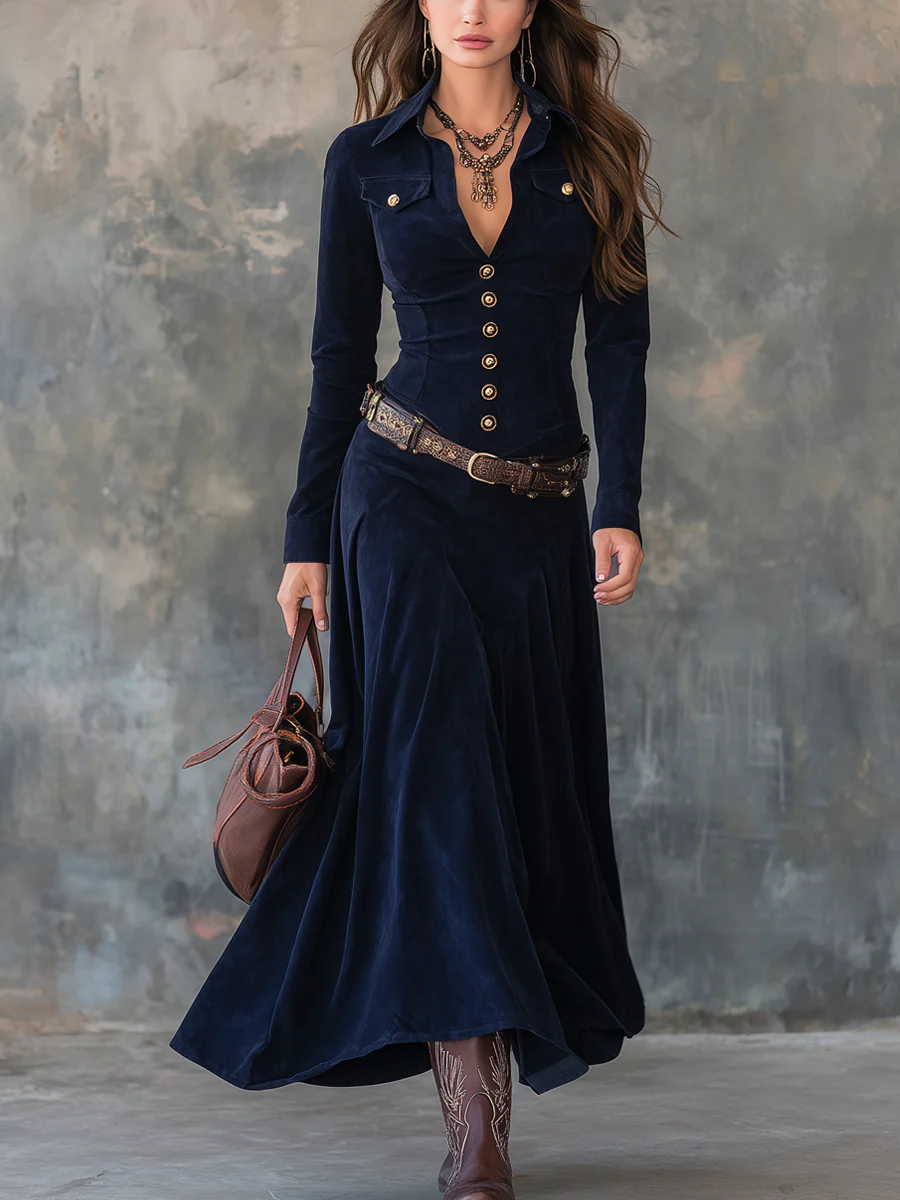 Mavis Elegant Suede Maxi Dress + FREE belt