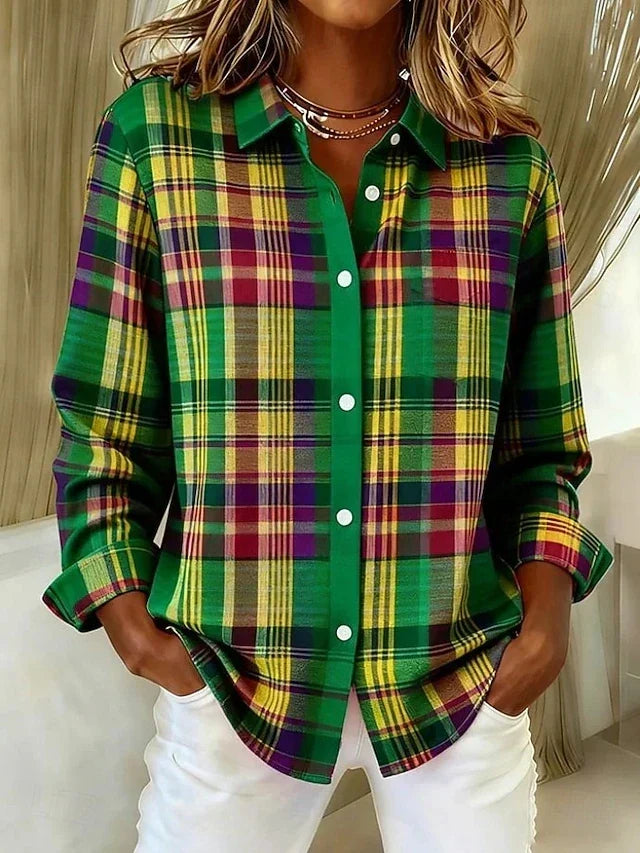 Dulcie | Vintage Plaid Button Front Blouse