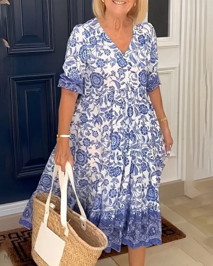 Penelope Elegant Floral V-Neck Dress