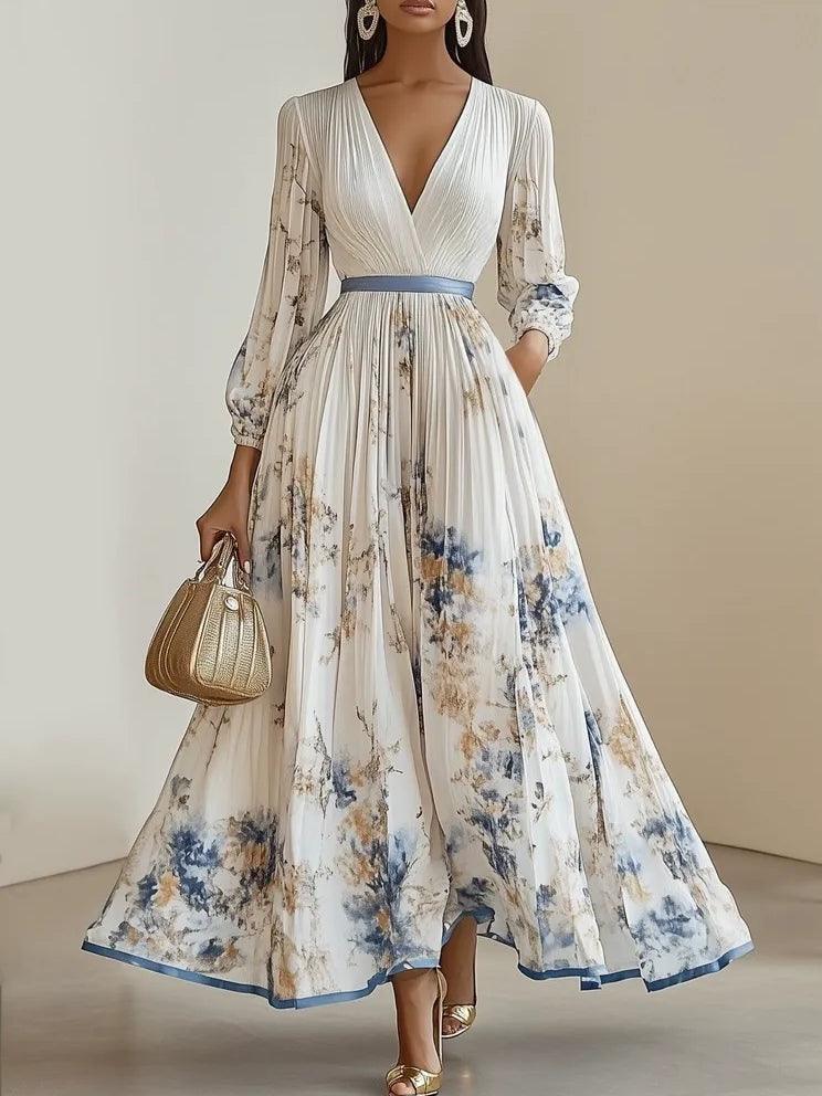 Lexy Pleated Chiffon Floral Maxi Dress