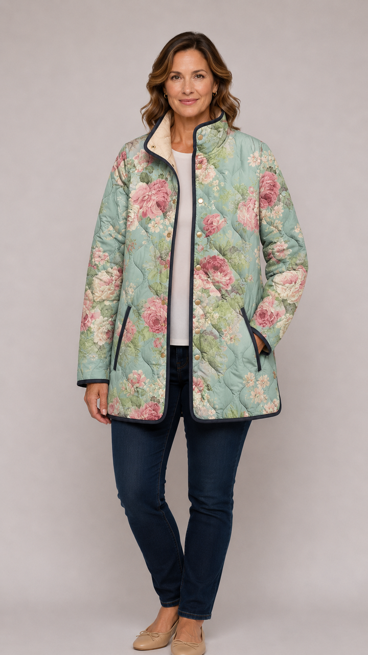 LISA | Quilted Jacket with Retro Floral Pattern