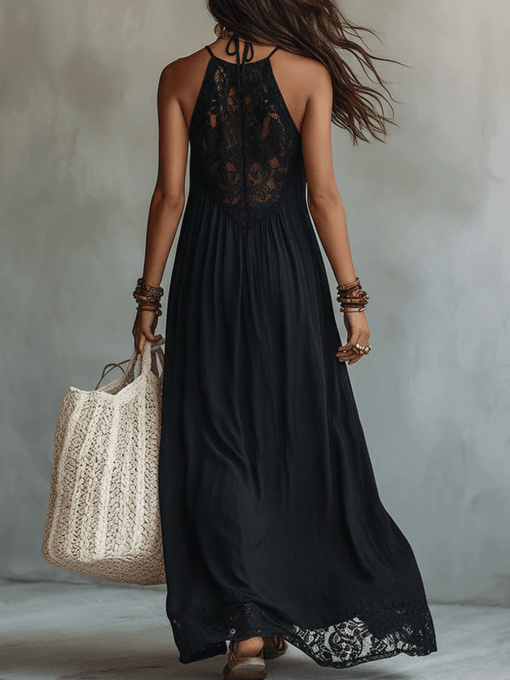 Marguerite | Bohemian Sleeveless Maxi Dress with Lace Trim