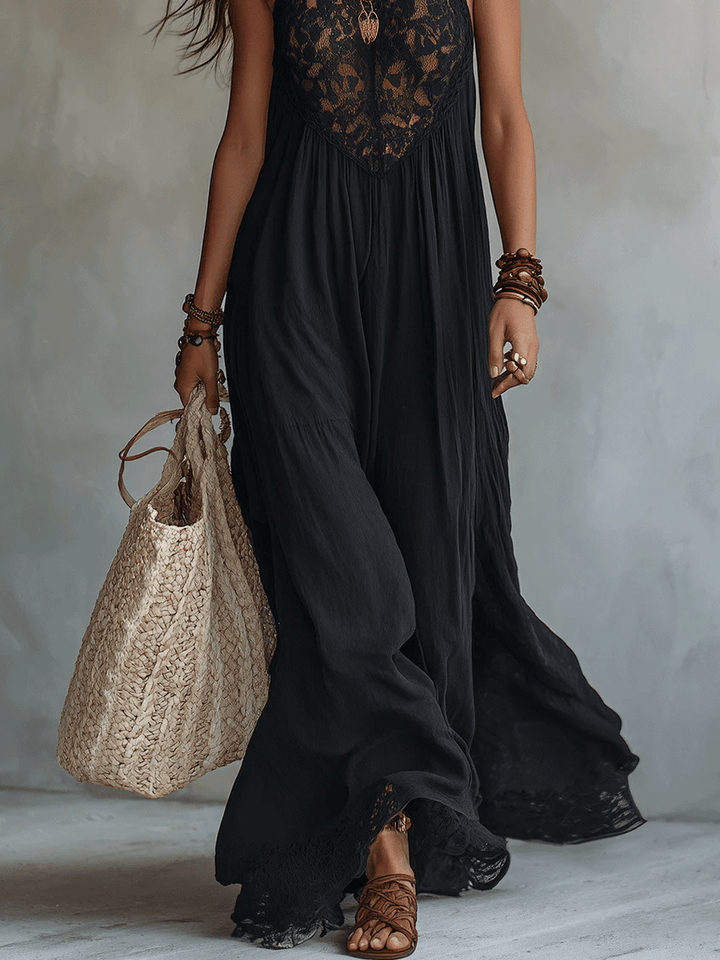 Marguerite | Bohemian Sleeveless Maxi Dress with Lace Trim