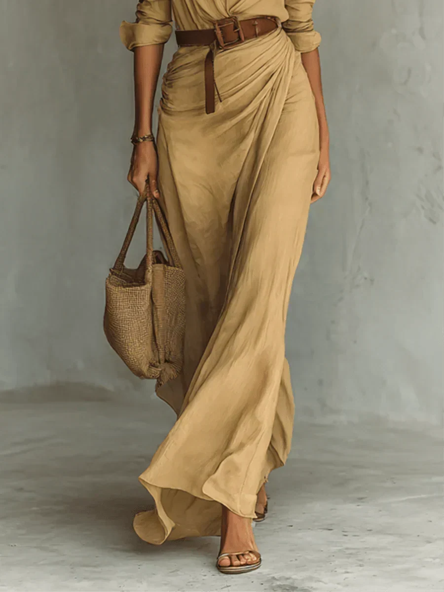 Camille | Maxi Dress with Lapels and Belt at the Waist