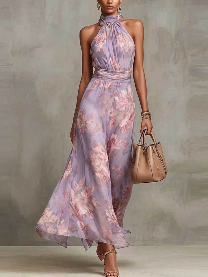 Adèle | Floral Chiffon Halter Maxi Dress