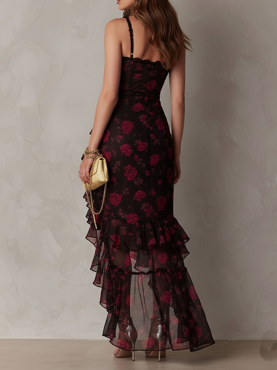 Delphine | Chic Flower Ruffle Hem Dress