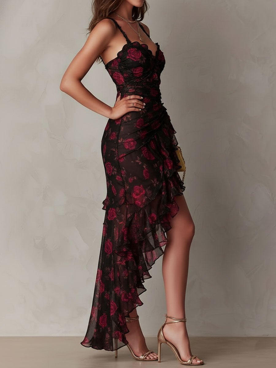 Delphine | Chic Flower Ruffle Hem Dress