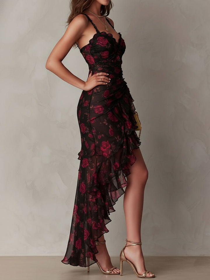 Delphine | Chic Flower Ruffle Hem Dress