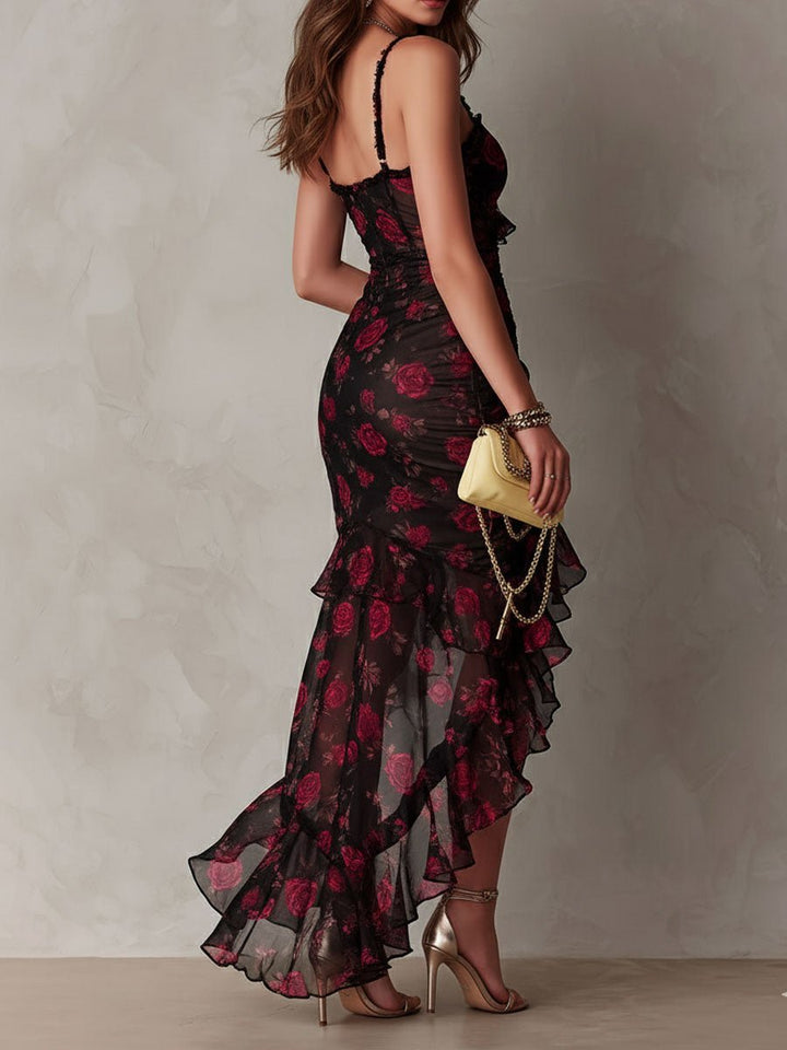 Delphine | Chic Flower Ruffle Hem Dress