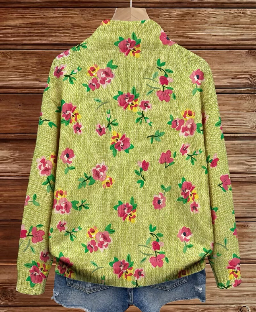 Constance | Pink Floral Lime Zip Cardigan