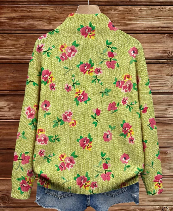 Constance | Pink Floral Lime Zip Cardigan