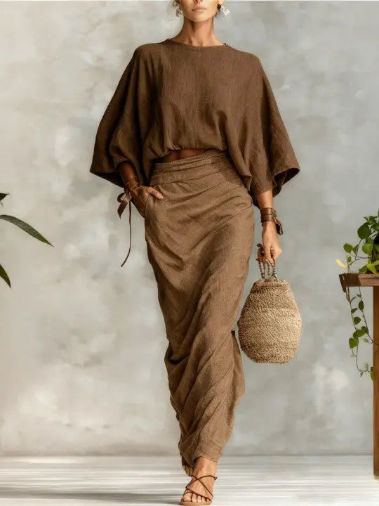 Long Bat Sleeve Skirt Two-piece Set