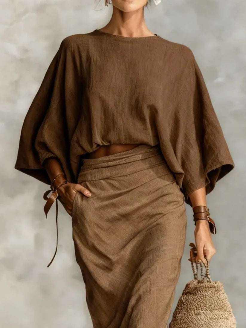 Long Bat Sleeve Skirt Two-piece Set