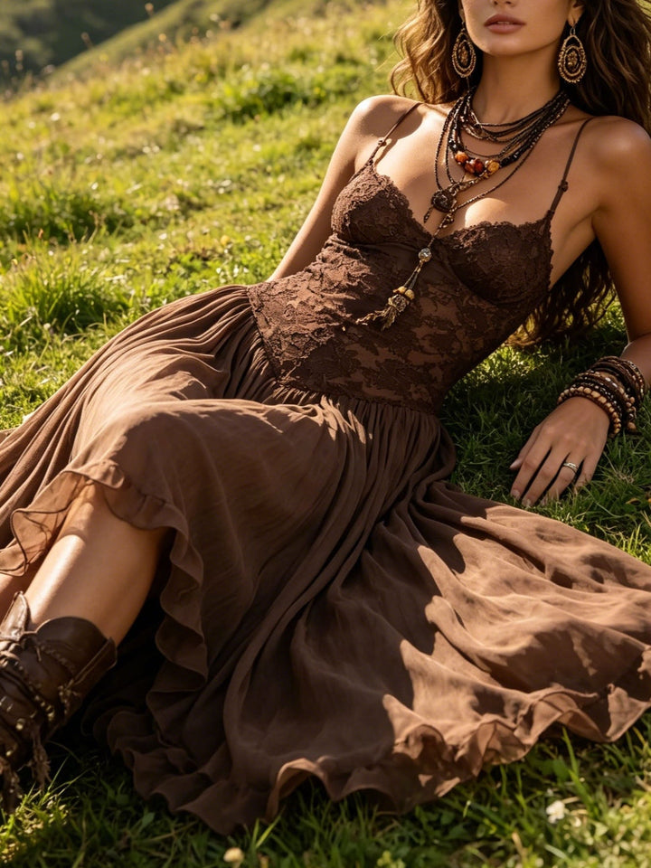 Ines | Chiffon Maxi Dress with Lace Panels