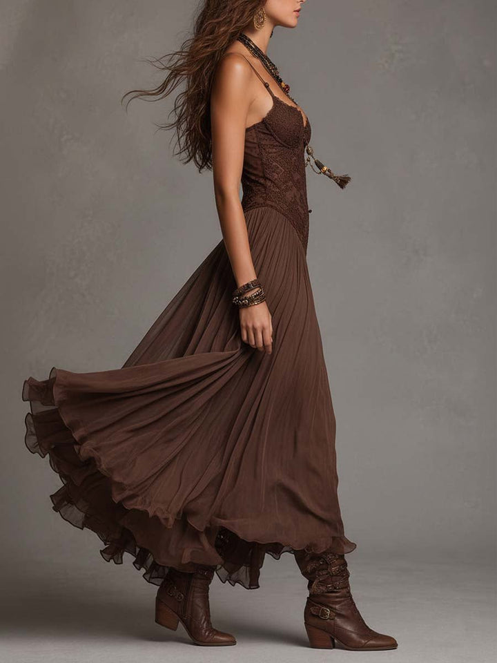 Ines | Chiffon Maxi Dress with Lace Panels