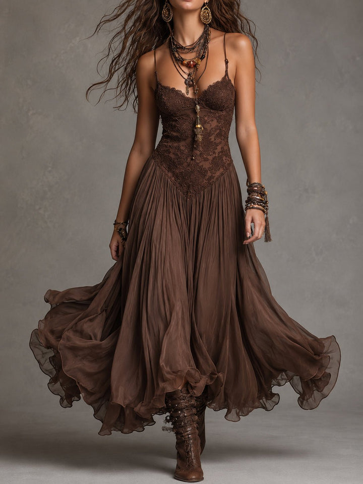 Ines | Chiffon Maxi Dress with Lace Panels