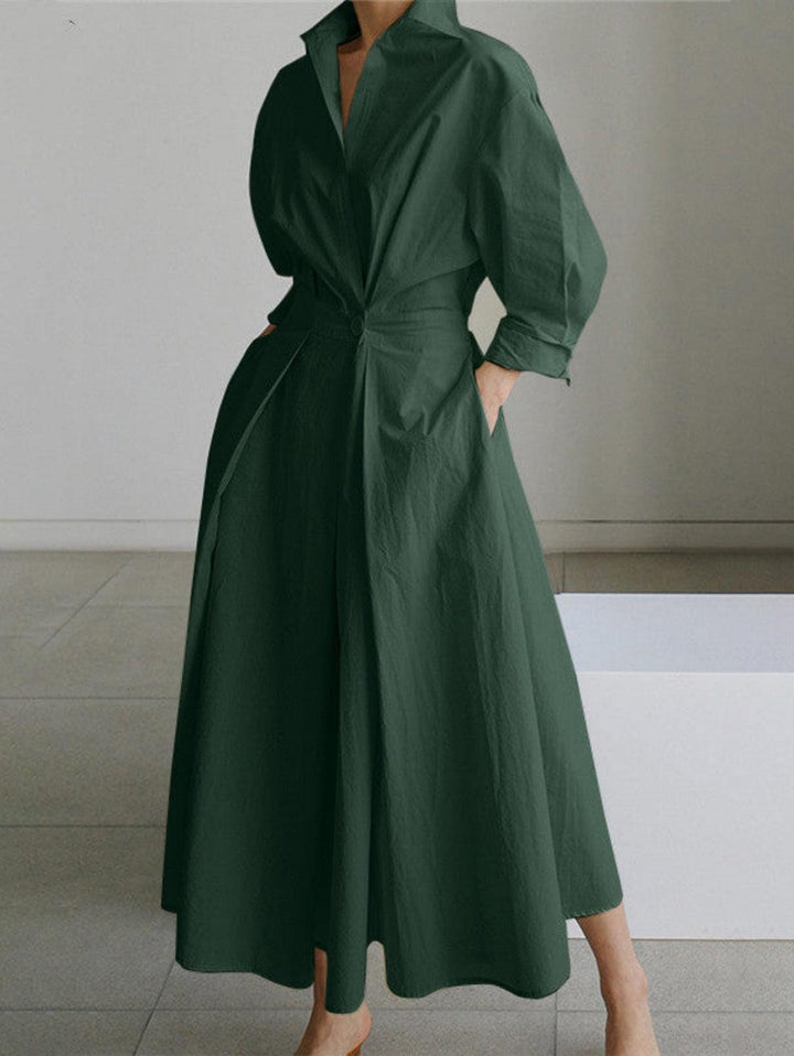 Elsie Elegant Button Lapel Midi Dress