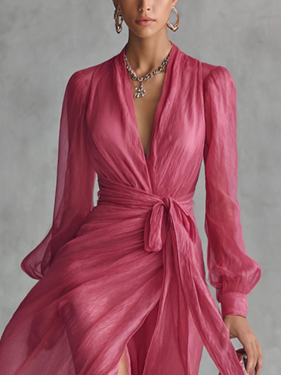 Juliette | Elegant Chiffon V-Neck Waistband Long Dress
