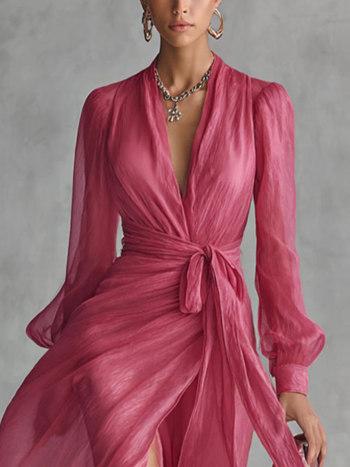 Juliette | Elegant Chiffon V-Neck Waistband Long Dress