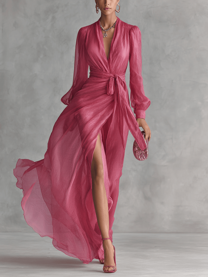 Juliette | Elegant Chiffon V-Neck Waistband Long Dress